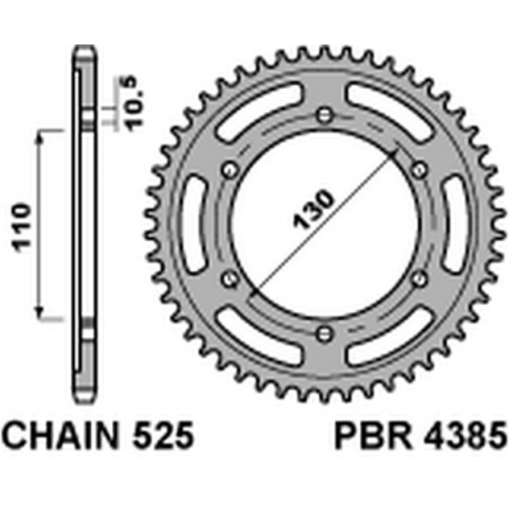 PBR ZĘBATKA TYLNA 4385 43 C45 SUZUKI GSXR 600 (11-16), YAMAHA MT-07`14-16 (JTR1876.43) (ŁAŃC. 525)